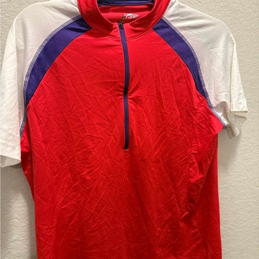 Crane woman’s Red and White Short Sleeve Cycling Jersey size Med